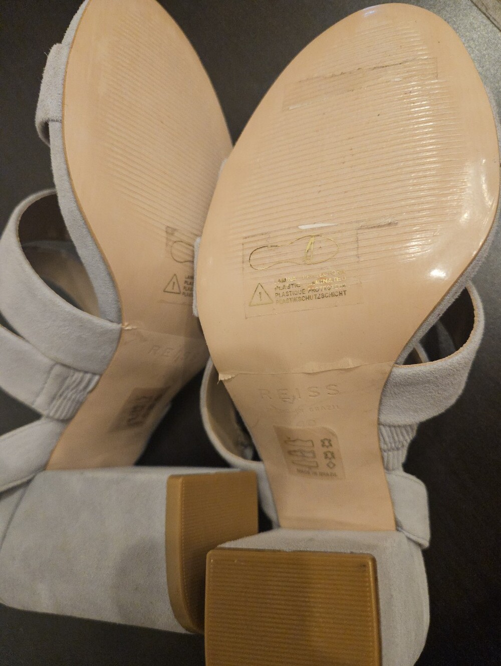 REISS Naomi Gray Suede Strappy Ankle Strap Buckle Open Toe Block Heels Womens 9. - Picture 5 of 7